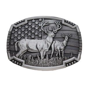 Men Antique Silver Metal Belt Buckle Deer Nature Hunter Western Fashion Big Size